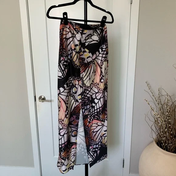 Multicolored Satin Butterfly Printed Maxi Skirt - Picture 4 of 4